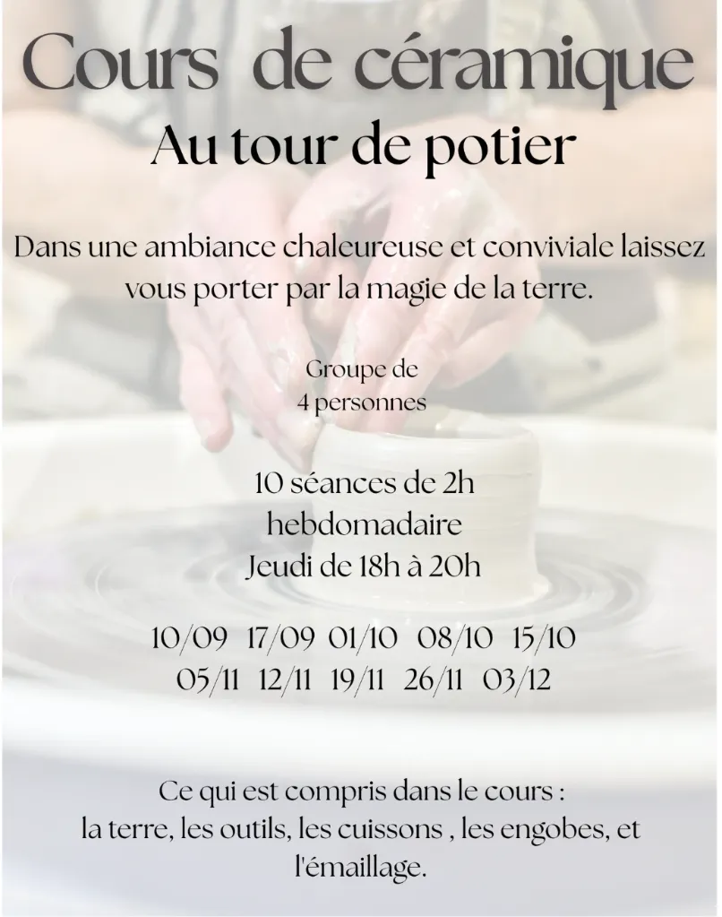 10 Cours hebdomadaire au tour de potier